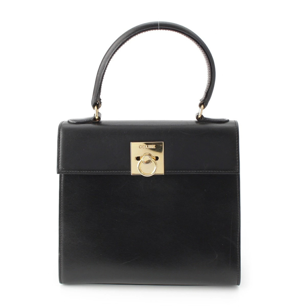 Celine Leather Top Handle Handbag Black